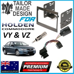 FOR HOLDEN VY-VZ COMMODORE BLACK 2DIN FACIA KIT STEERING WHEEL CONTROL HARNESS ISO WIRING