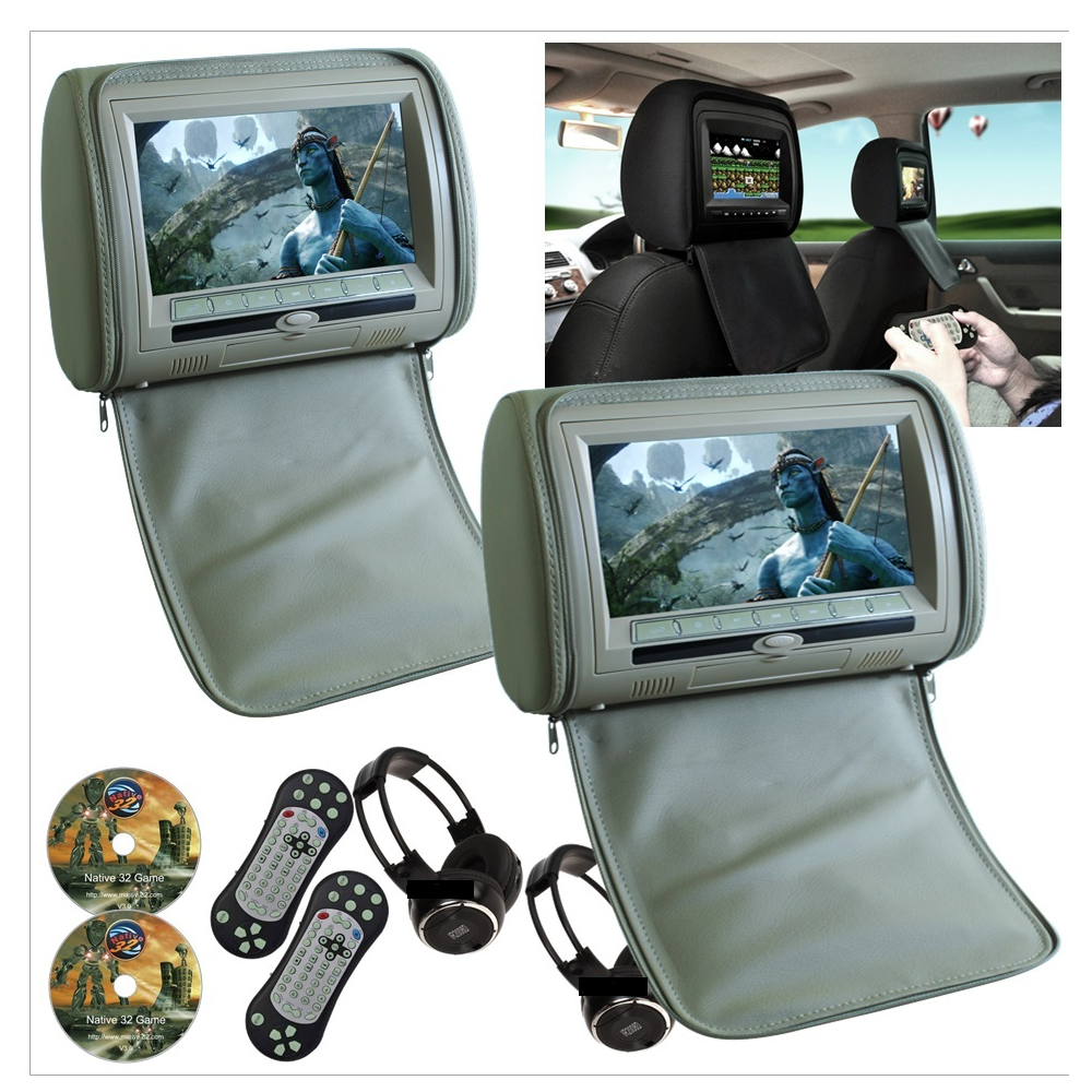 2 x Grey 9" Headrest Car Monitor w/ HD Digital & DVD Player Inc 2 Headphones HM-09GS