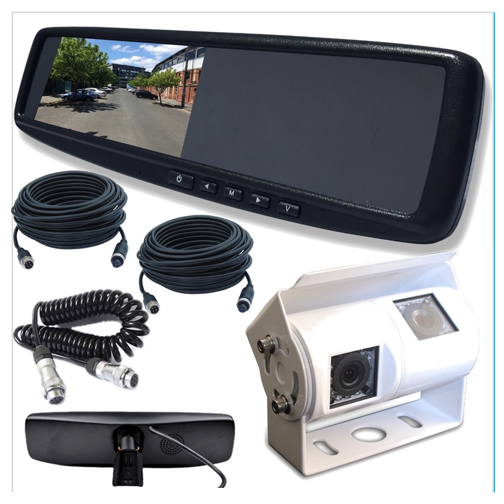 4.3 LCD Rearview Mirror Monitor with Dual Twin View CCD Cameras and Cables Fit KIT-CAM14-M