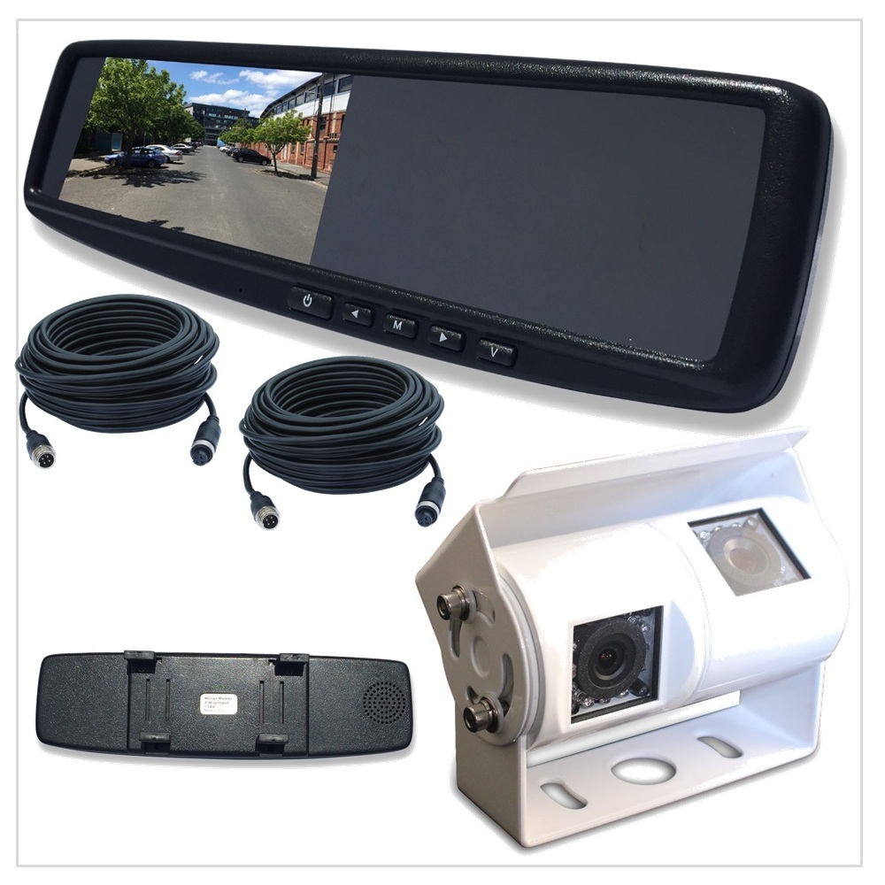 4.3LCD Rearview Mirror Monitor with 2 Inputs Universal Clip OnStyle Camera INC KIT-CAM17-M