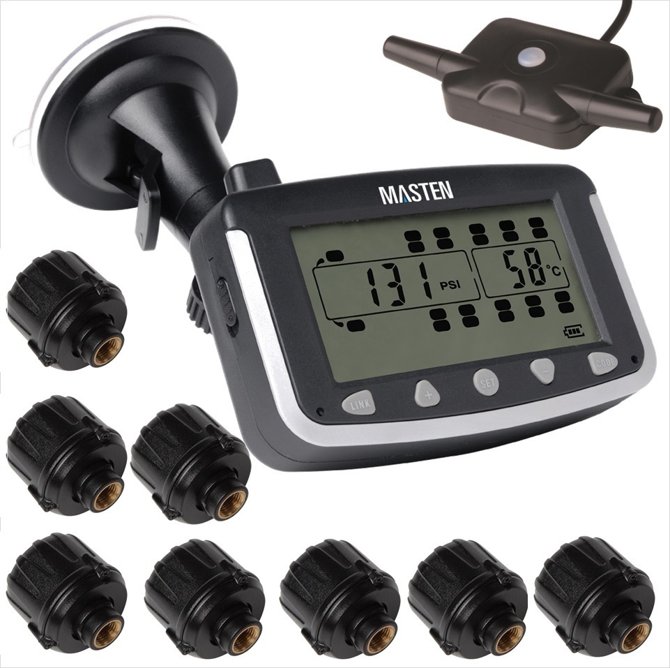 Tire Pressure Monitoring Systems TPMS 6 Alarm Modes Wireless Solar Power and USB Charge with 4 External Sensors Real Time Pressure and Temperature Alarm Auto Safety Monitor for Truck Rv Trailer Car 