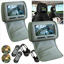 2 x Beige 9 Headrest Car Monitor HD Digital DVD Player with 2Headphones Screen