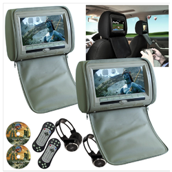 2 x Grey 9" Headrest Car Monitor w/ HD Digital & DVD Player Inc 2 Headphones HM-09GS