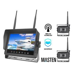 Wireless Waterproof 7" Quadview Monitor+2 Camera Kit Rear View Car Truck Kit IR Horse Float