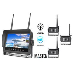 Wireless Waterproof 7" Quadview Monitor+3 Camera Kit Rear View Car Truck Kit IR Horse Float