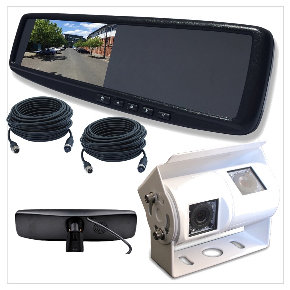4.3 LCD Rearview Mirror Monitor with Dual Twin View CCD Cameras & Cables Fitment KIT-CAM13-M