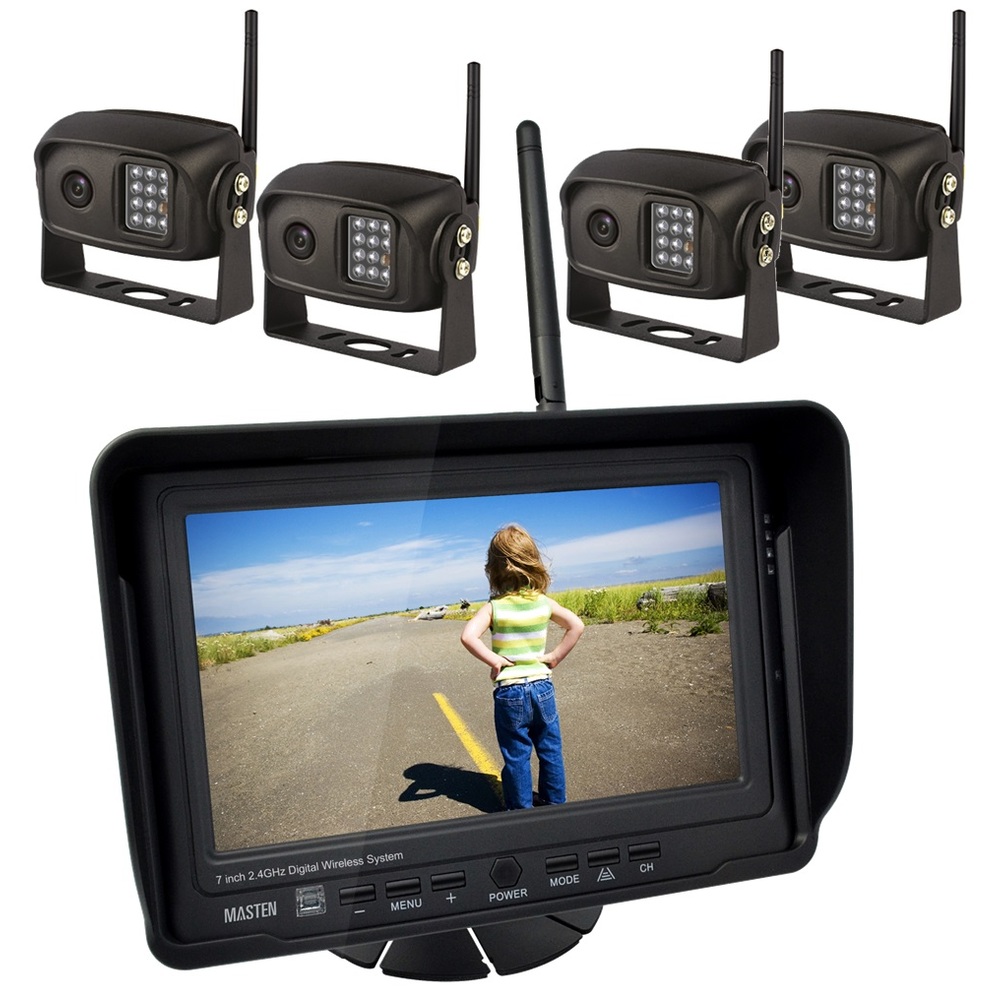 2.4GHz HD Wireless 7" Monitor 4 CCD Camera Reverse Car Truck Horse Float Kit Digital View Rear RK-7DW-4