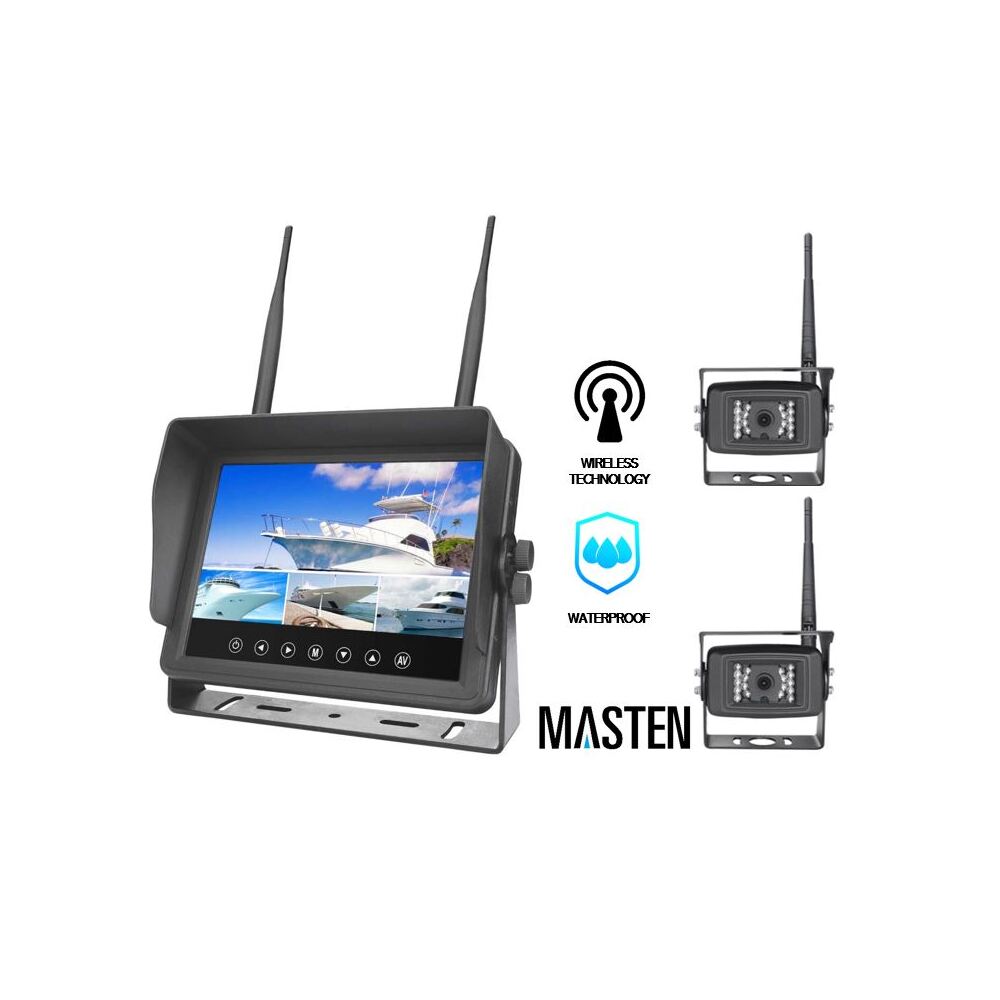 Wireless Waterproof 7" Quadview Monitor+2 Camera Kit Rear View Car Truck Kit IR Horse Float