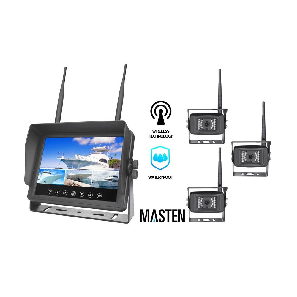 Wireless Waterproof 7" Quadview Monitor+3 Camera Kit Rear View Car Truck Kit IR Horse Float
