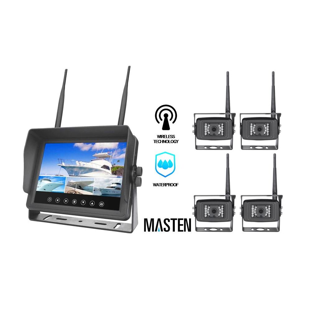 Wireless Waterproof 7" Quadview Monitor+4 Camera Kit Rear View Car Truck Kit IR Horse Float