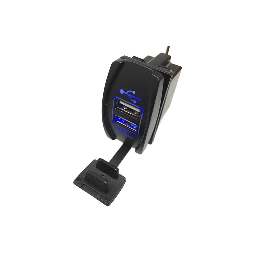 Dual Blue-Lit 5V 3.1A USB Charger Dash-Mount Rocker Switch for Cars Trucks Boats SP-2USB-B