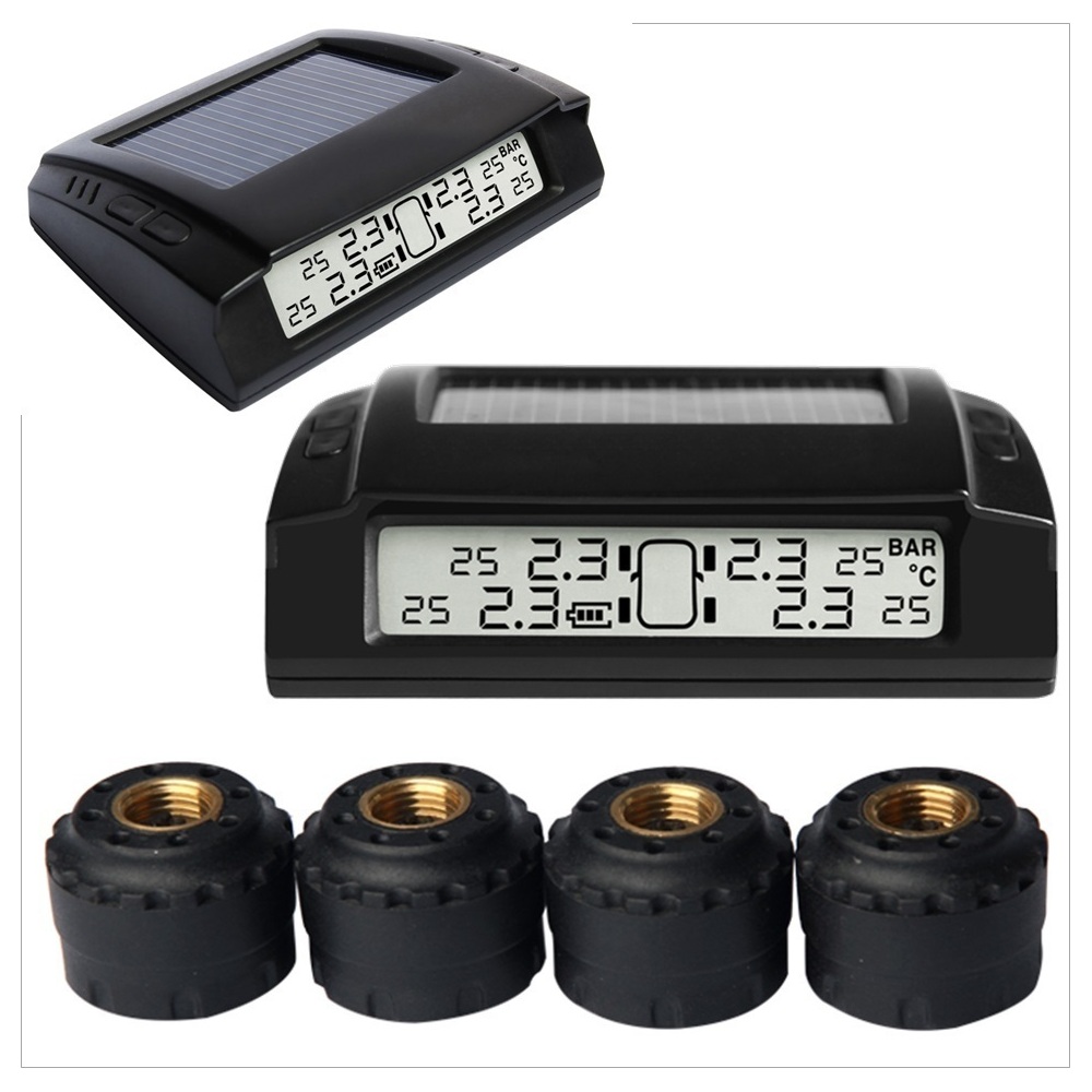 14 * 24MM,as Shown Solar Wireless TPMS Car Tire Pressure LCD Monitoring System 4 External Sensors 