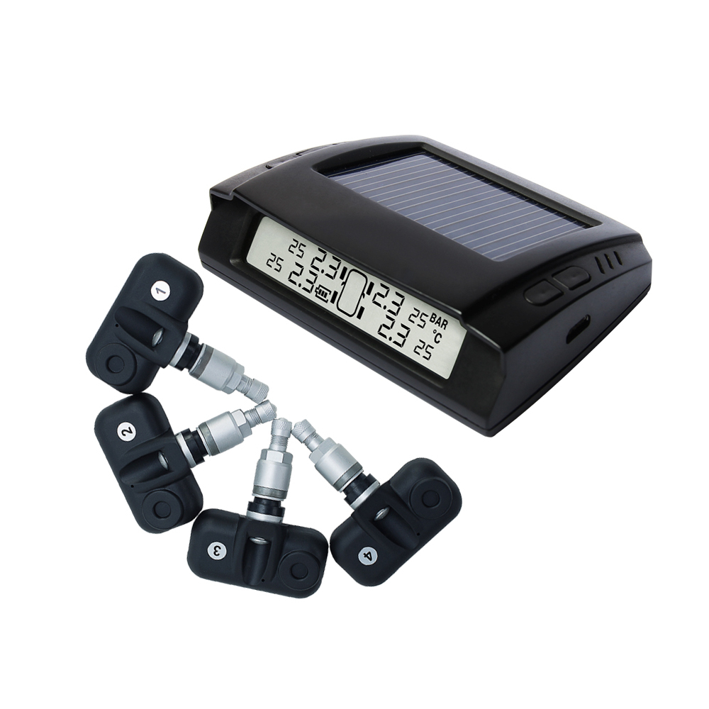 Solar Tyre Pressure Monitoring System LCD TPMS 4 Internal Sensors Car 4x4 PSI Diagnostic Tools Bar 